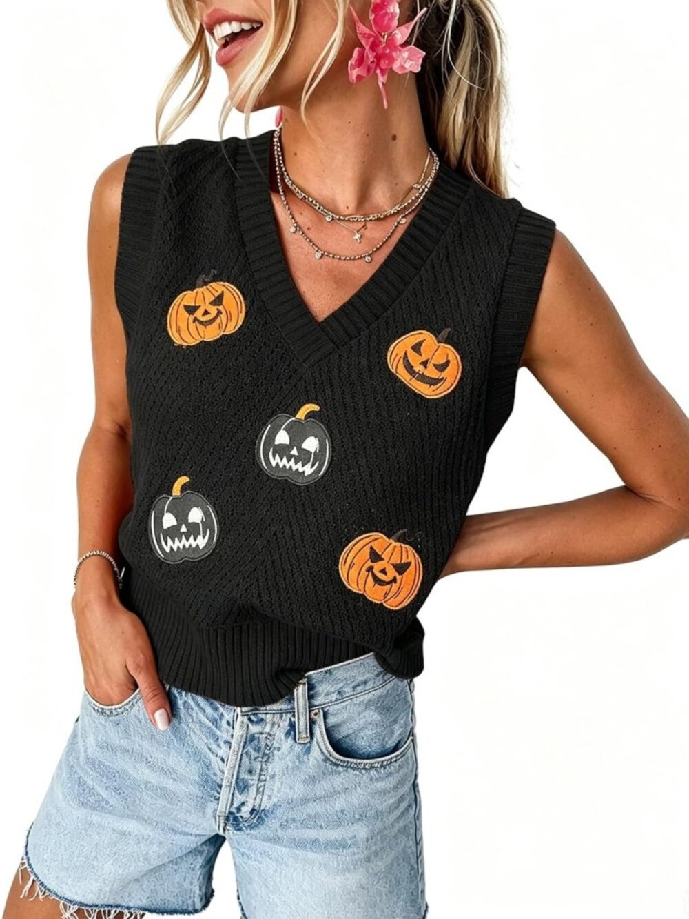 Colorful Sleeveless Sweater Vest for Women | V-Neck Knitted Pullover Top